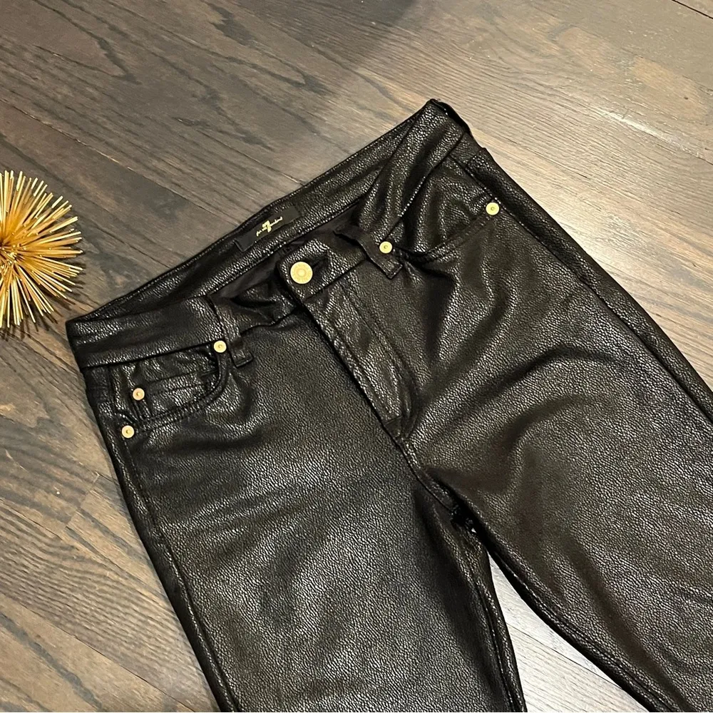 7 for All Mankind Knee Seam Skinny Jean Crackle Like Leather Black High Rise 27 - Image 6