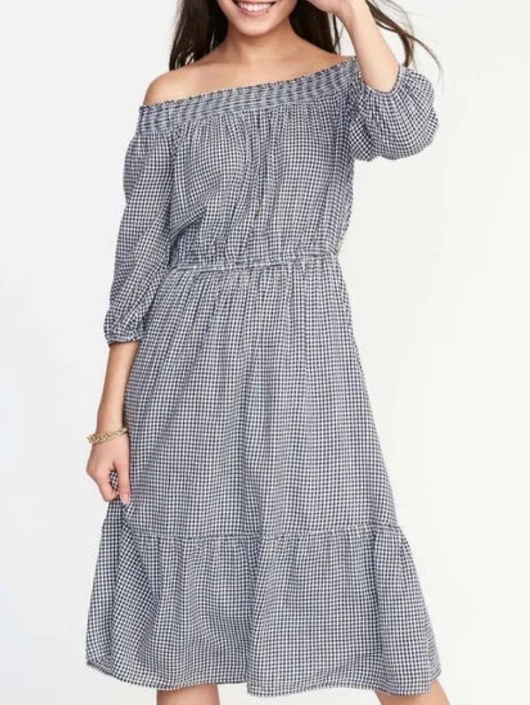 Old Navy Off The Shoulder Waist Define Gingham Midi Dress Women’s Plus Sz 3X - Image 4