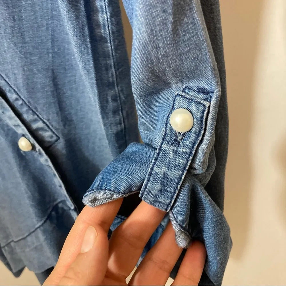 T&W Designs Tencel Lightweight Denim Cross Over Wrap Handkerchief Blouse Top - Image 6