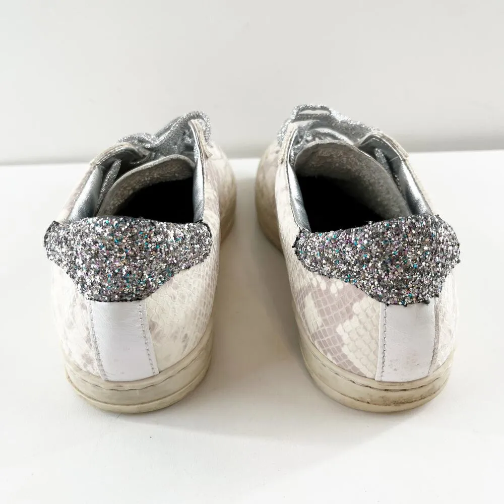 P448 John Low Top Sunset Snake Glitter Heel Lace Up Skateboarding Sneakers White - Image 7