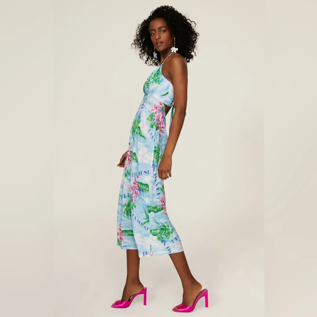 Rixo Marilyn Blue Diamond Head Hawaii Halter Midi Dress‎ Women's Size Small - Image 2