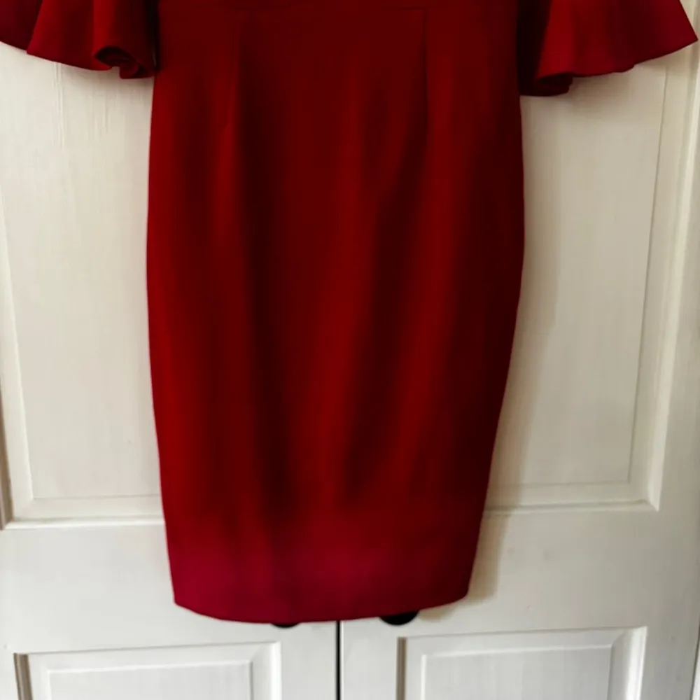 Trina Turk Begonia Bell Sleeve Midi Dress Red Sheath Size 2 Gold Zip Knee Length - Image 8