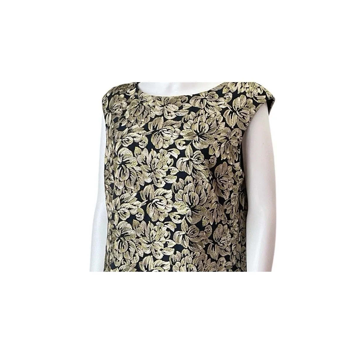 Lauren Ralph Lauren Women's Navy Gold Floral Embroidered Cap Sleeve Dress  14 - Image 3