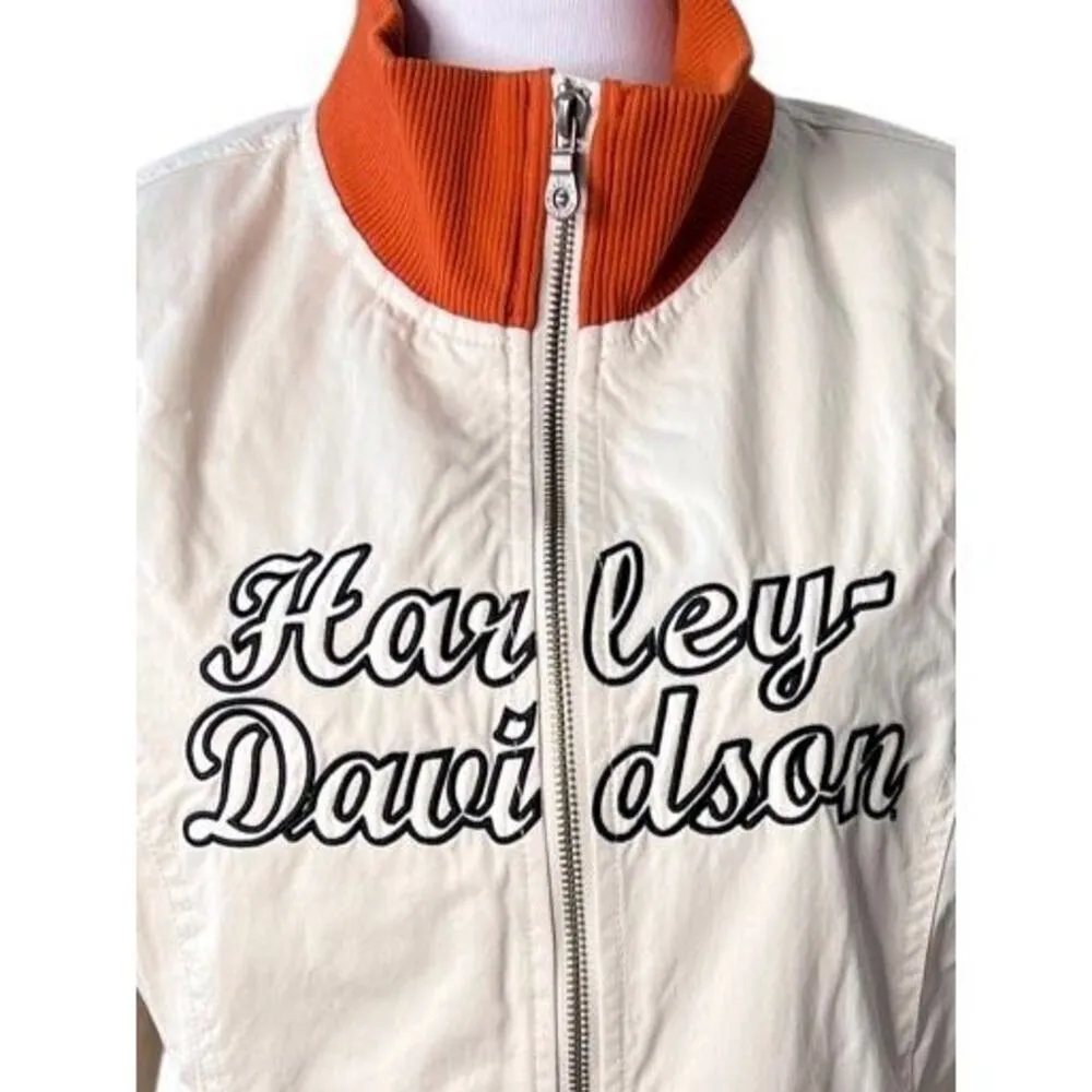 Harley Davidson Motorcycle Cream Embroidered Graphic‎ Bomber Jacket Coat MEDIUM - Image 4