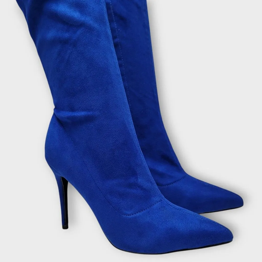 Camssoo Thigh High Faux Suede Stretchy Zip Pointed Toes Stiletto Heel Boot Sz 40 Blue - Image 10
