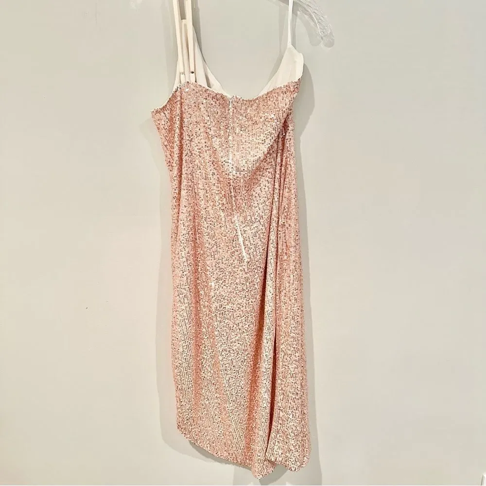 NWT Kate Kasin Sequin Glitter Party Dress One Shoulder Spaghetti Straps Size XL Gold - Image 11