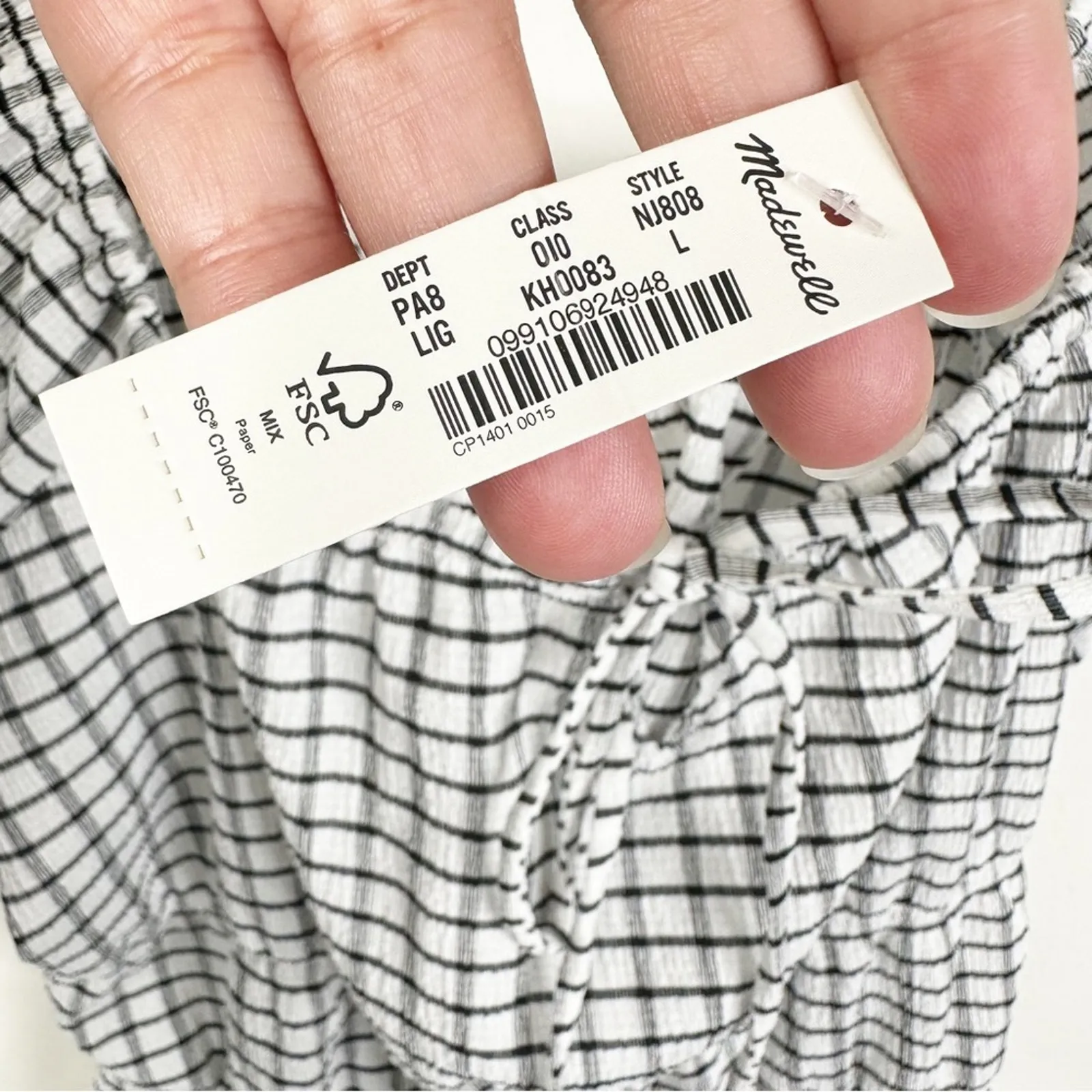 NEW Madewell Size Large Omaha White Black Gingham Tiered Puff Sleeve Shirt - Image 9