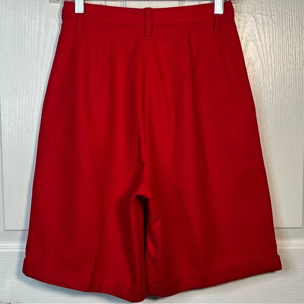 United Colors of Benetton Red Wool Shorts Vintage Pleated Italian Sz 40 US Sz 4 - Image 7