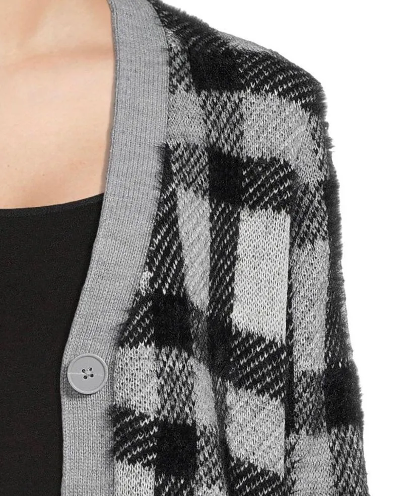 TIME and TRU Womens Cardigan Size Medium 8-10 Eyelash Knit Grey Black New - Image 3