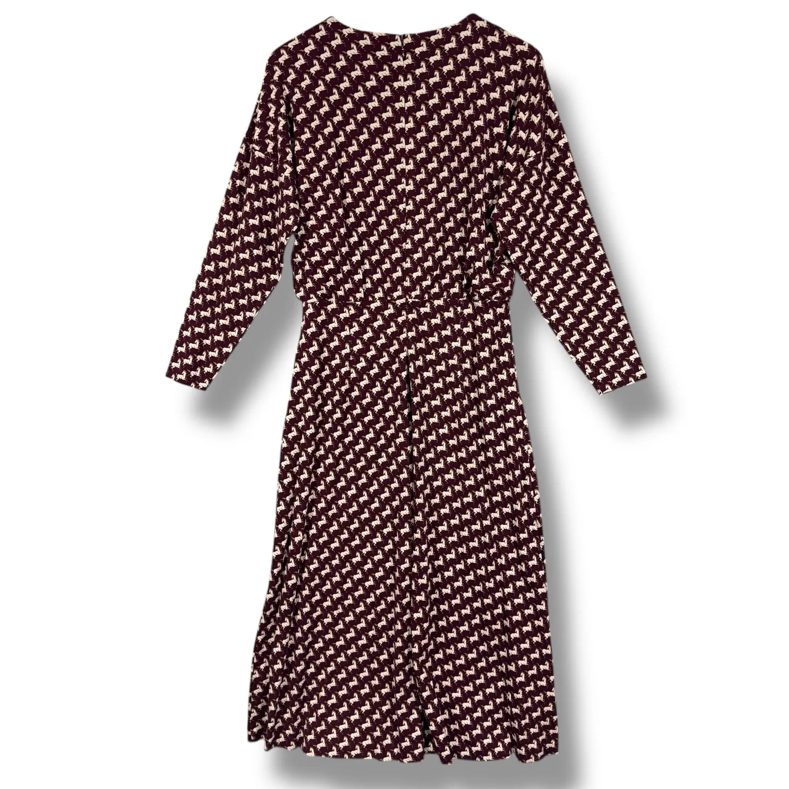 Ann Taylor Horse Print Blouson Midi Dress Burgundy Smoked Garnet Size 8 - Image 2