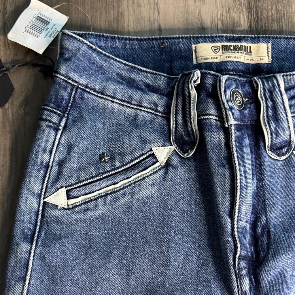 Rock & Roll Denim Women's Blue Flare Jeans With White Accents Size undefined - Image 6