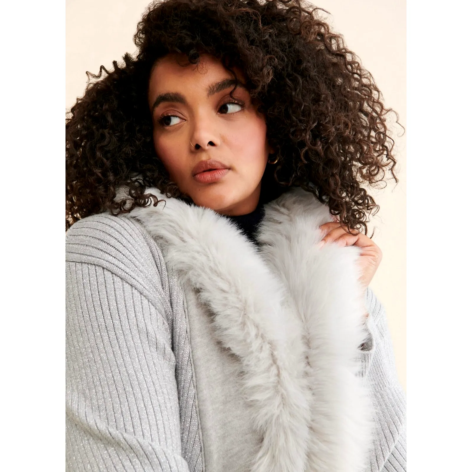 Show Me Your Mumu Lombardi Sparkle Faux Fur Collared Cardigan 3X - Image 3