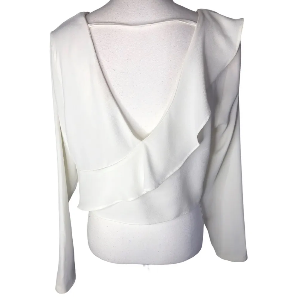 Zara Trafaluc Collection White Long Sleeve Ruffle Crop Top - Image 3