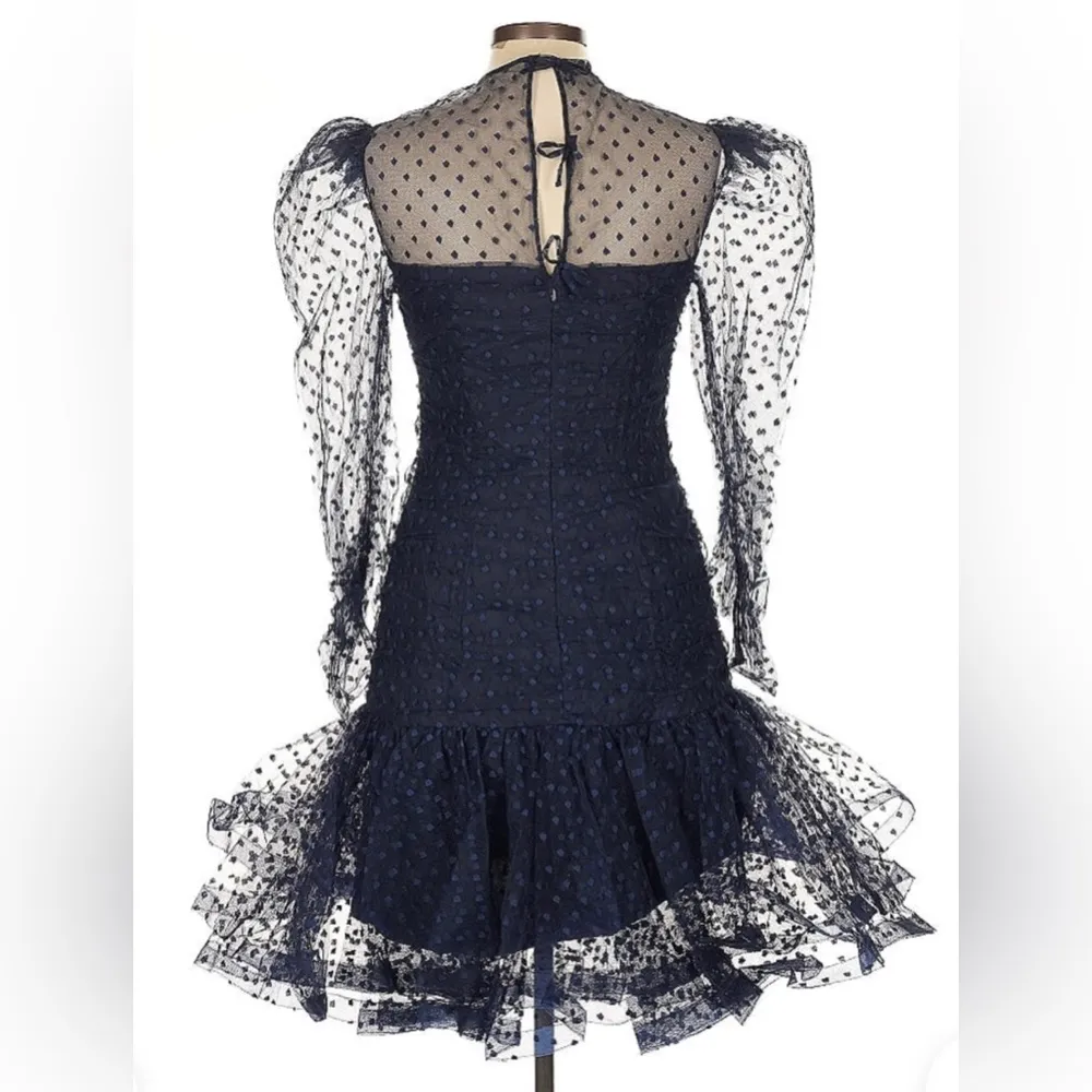 Vintage Neiman Marcus Scassi Boutique Navy Sheer Polka Dot Tulle Party Dress S-M - Image 2