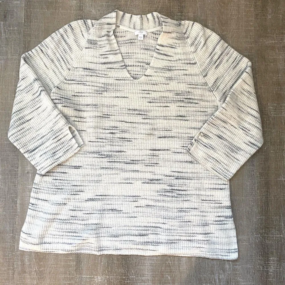 J. JILL Pure Jill Waffle Ribbed V-Neck Sweater Women’s L Striped Knit Tunic Cozy - Image 3