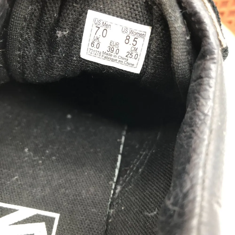 Vans Low Top Sneakers Skate Shoes Faux Leather Black Mens 7 Womens 8.5 - Image 7