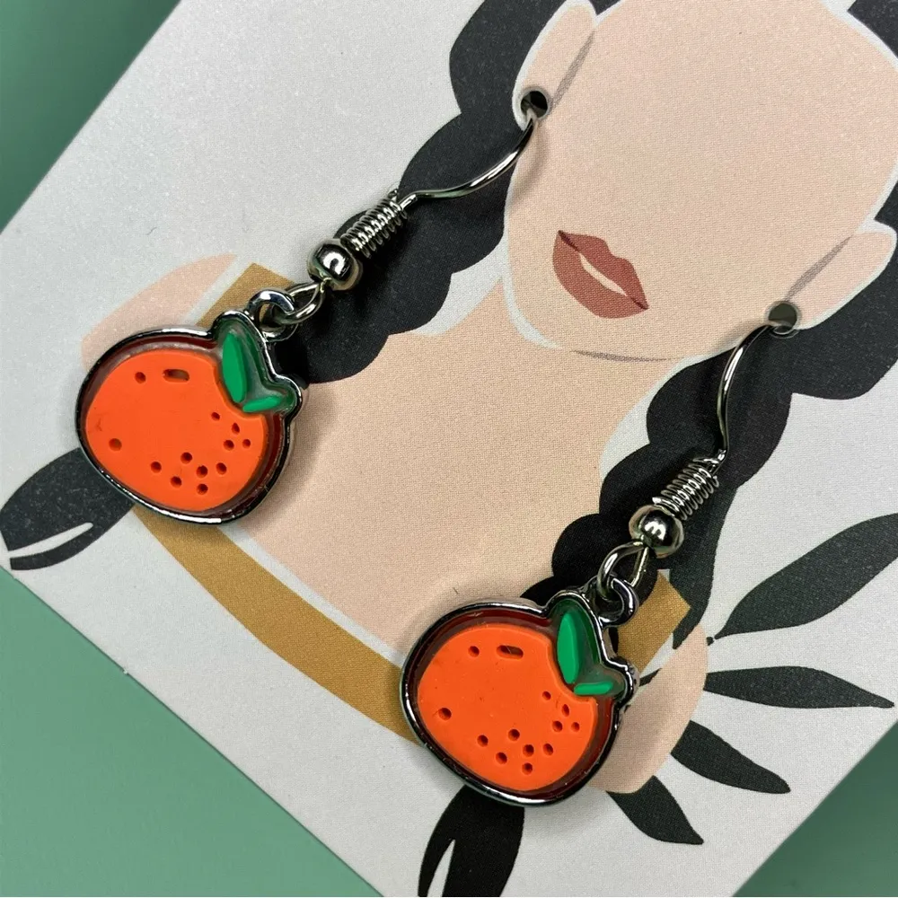 Orange Fruit Dangle Earrings - Image 2