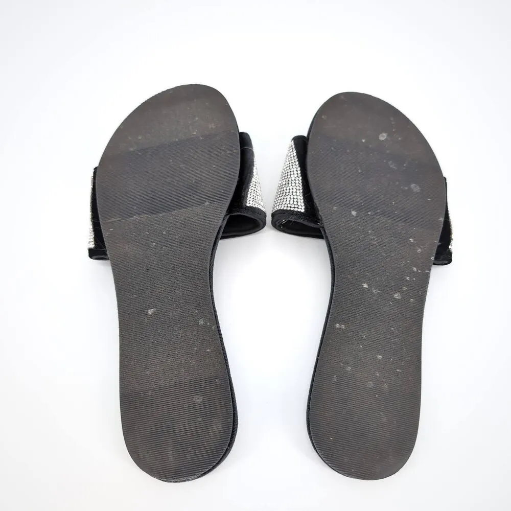 Victoria's Secret Rhinestone Embellished Black Velvet Slippers Slides Size M GUC - Image 9