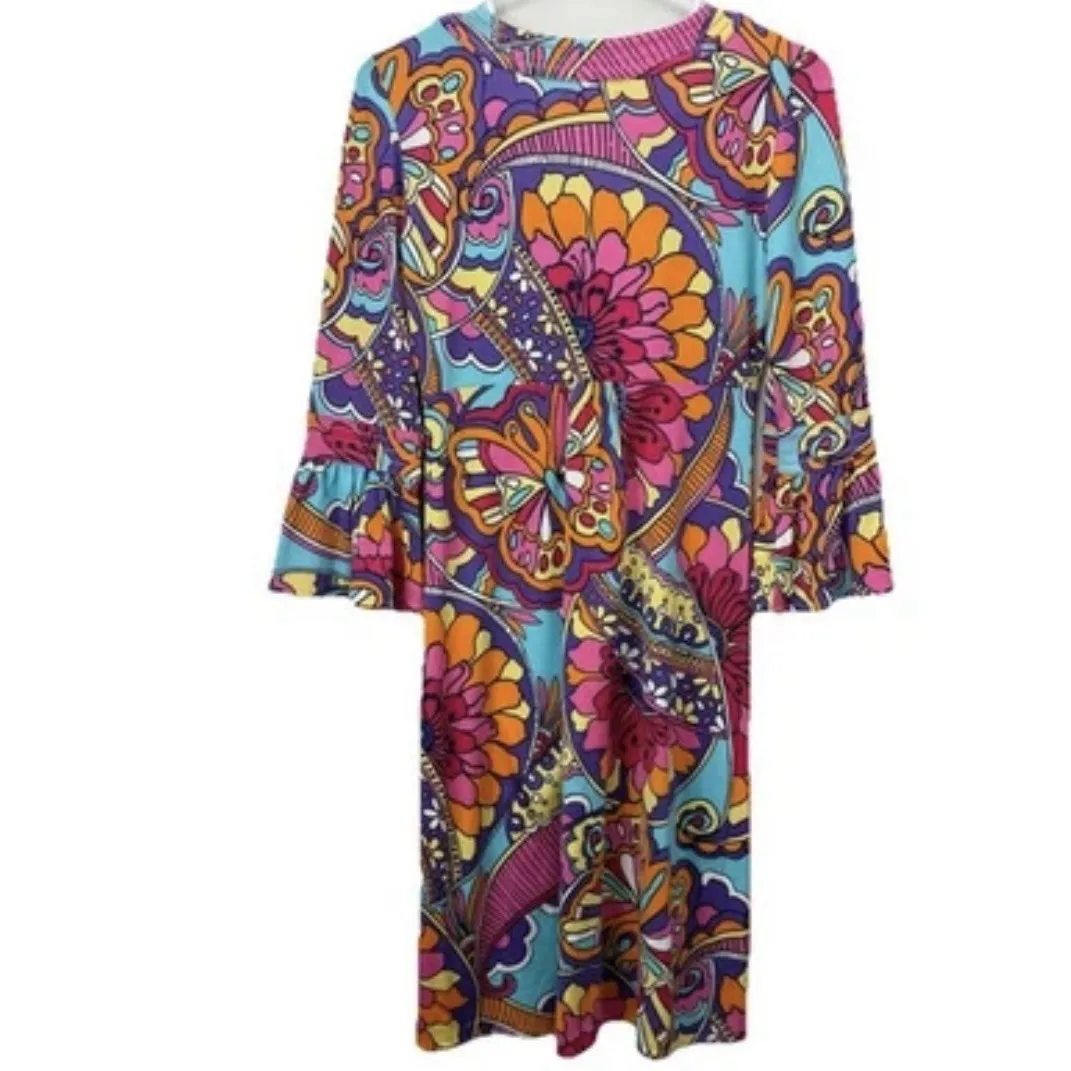 Lilly Pulitzer Optical‎ Confusion Mod 70's Butterfly Bell Sleeve Dress Size XS - Image 4