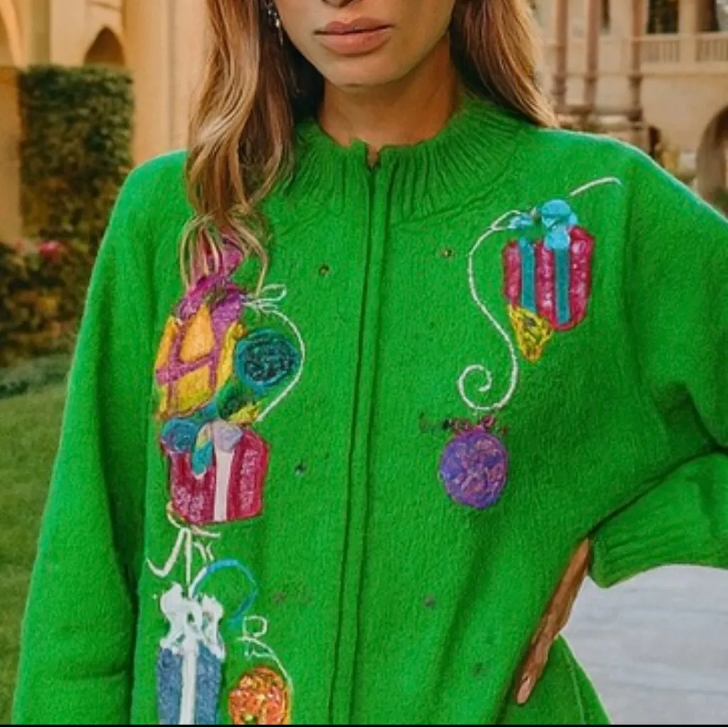 Carly St Claire Green Ugly Christmas Sweater Bows Sequins Gifts XL 1X - Image 3