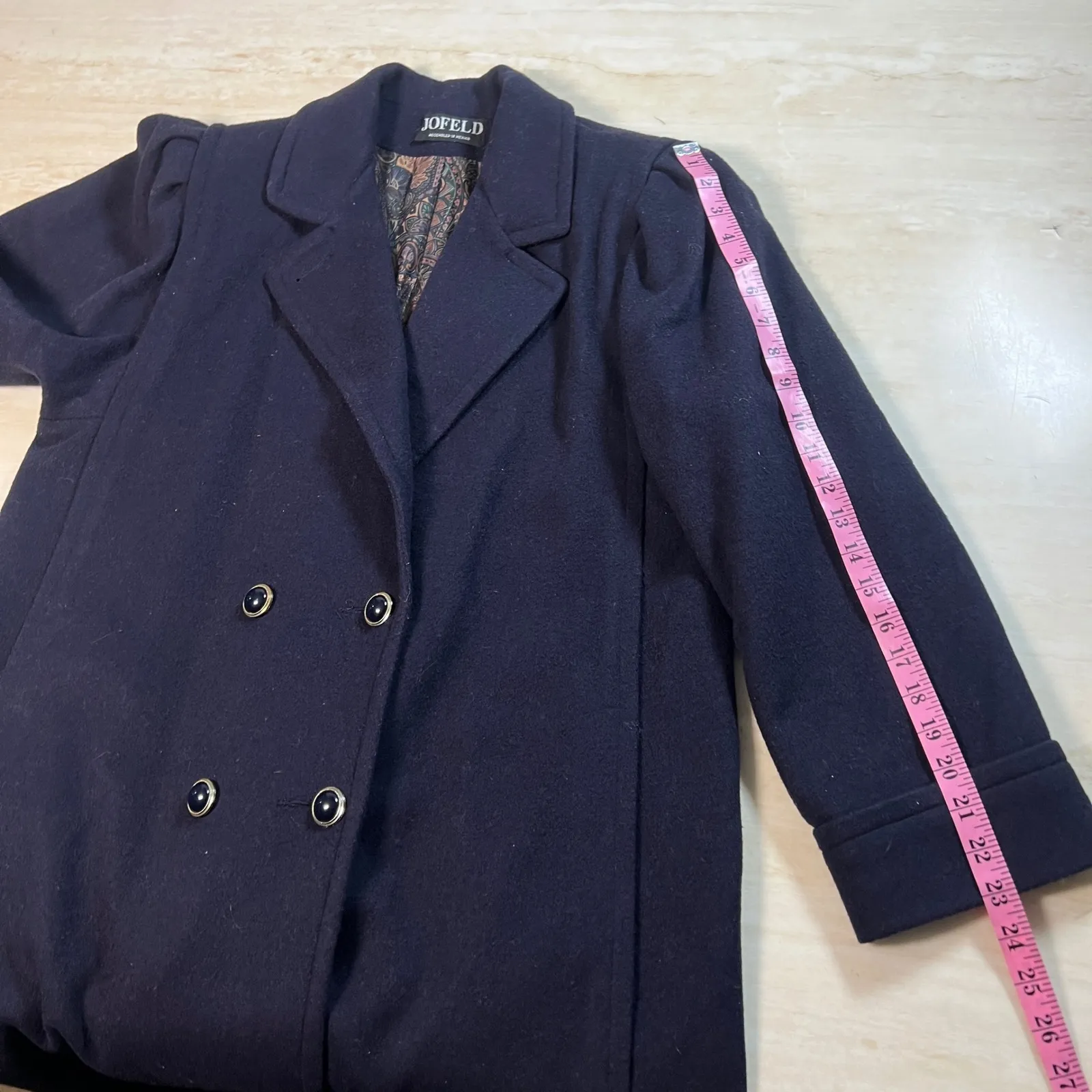 Jofeld Forstmann Wool Blend Double Breasted Long Coat Navy Blue XL - Image 8