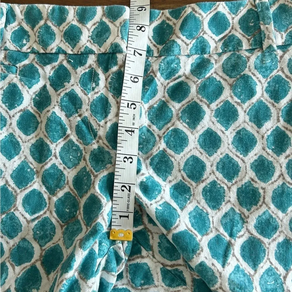 LOFT Turquoise White Geometric Print Linen Blend Shorts Size 4 - Image 2