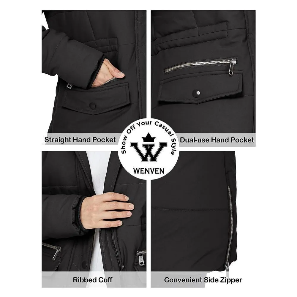 NEW WenVen Winter Waterproof Thickened Puffer Jacket with Fur Hood S Black Size L - Image 4