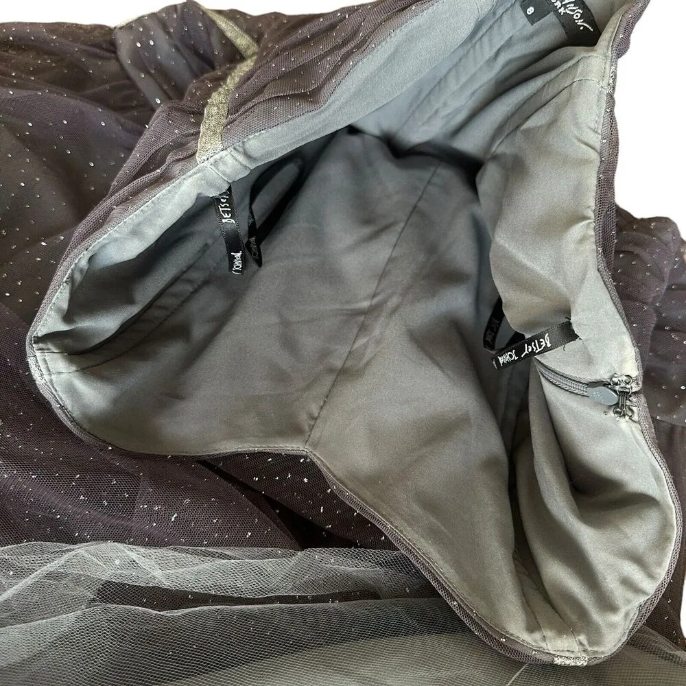 Betsey Johnson Vintage Y2K Sweetheart Strapless Dress Size 8 Gray Tulle Sparkle - Image 12