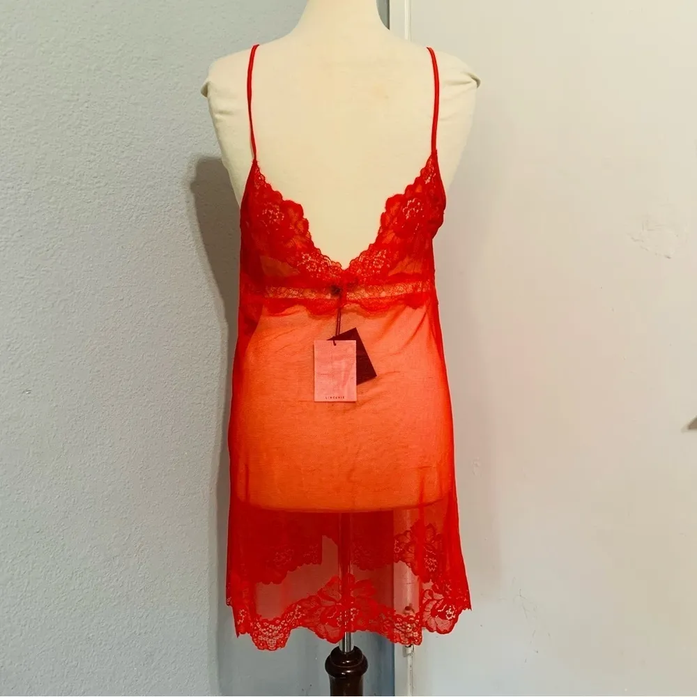 Zara New Women Red Sexy Lingerie Short Dress with Lace Size Medium - Image 8