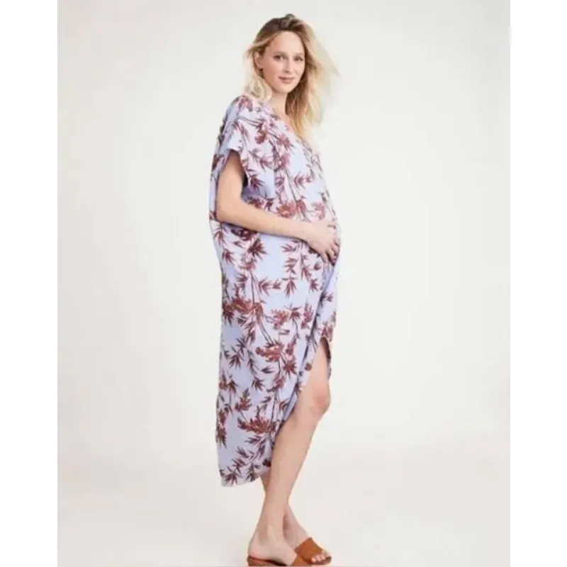 Hatch The Linen Riviera Dress Heron Print Blue Red Floral One Size Maternity - Image 14