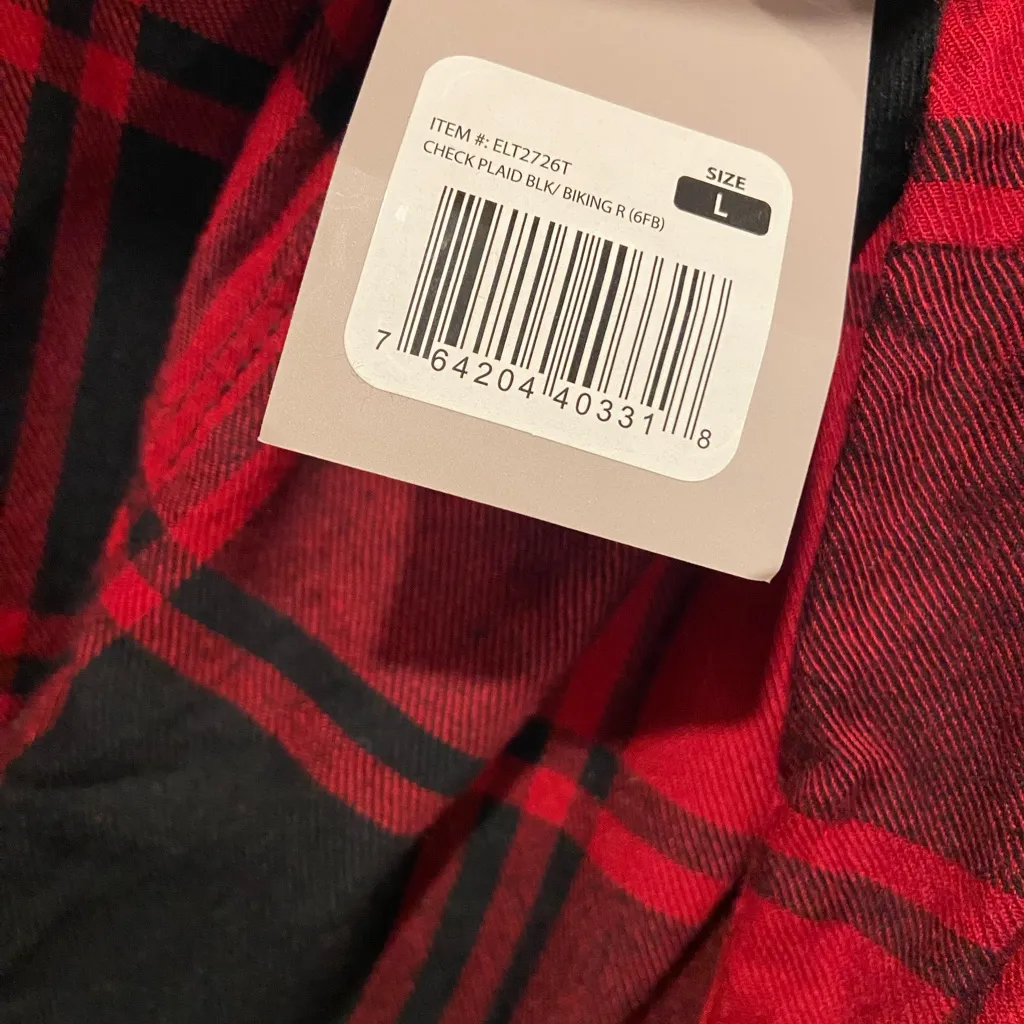NWT Eddie Bauer Size L Red Black Soft Plaid Flannel Button Collarless Tunic Top - Image 7