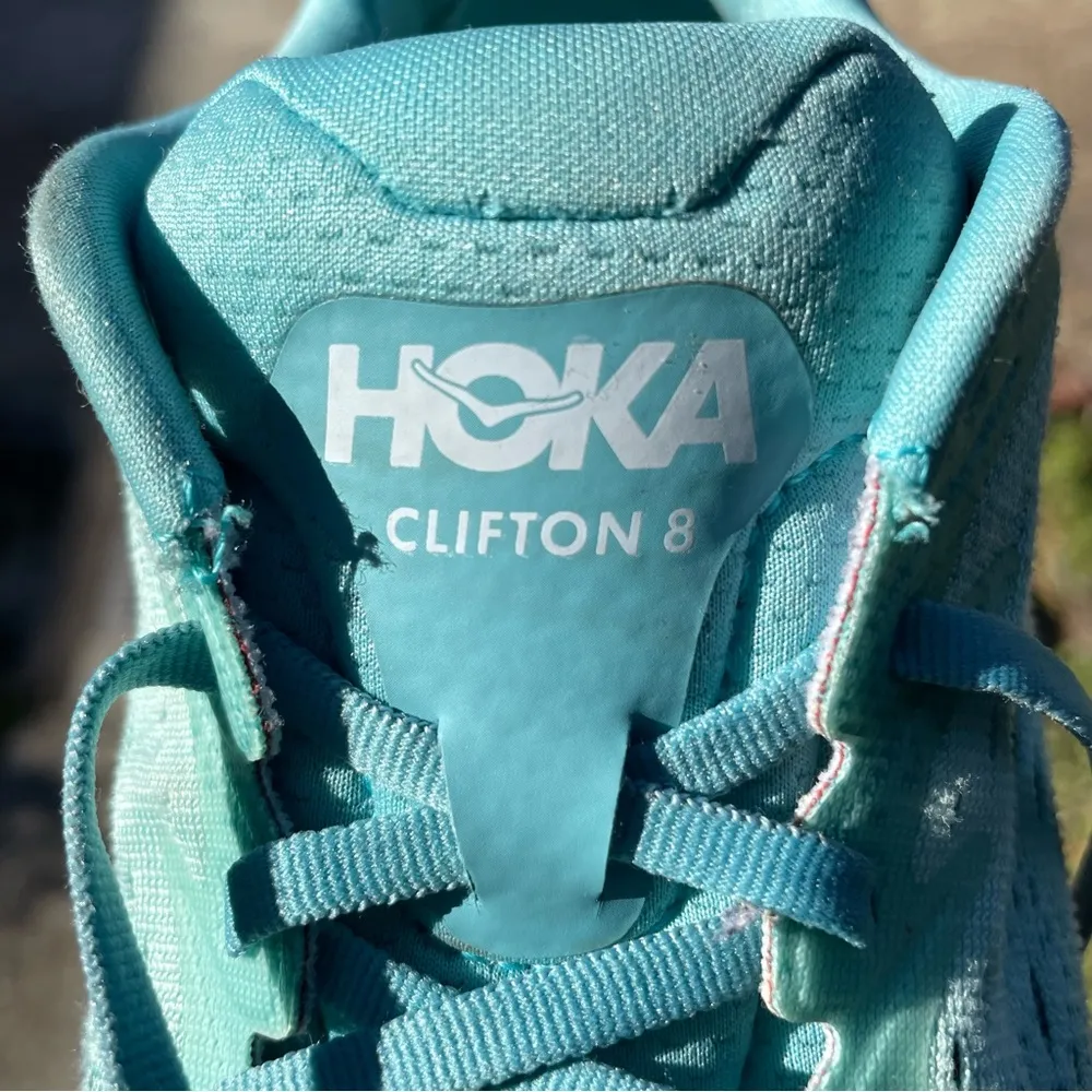 HOKA ONE ONE Womens Clifton 8 Mesh Aquarelle Eggshell Blue Running Shoes Size 7.5 - Image 7