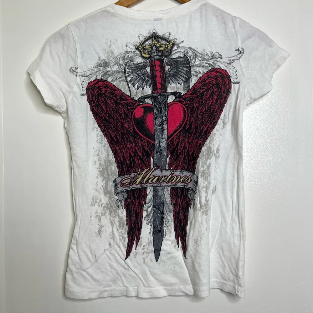 Vintage Y2K Wings Apprime Apparel Marines Cotton Baby T Shirt Women’s Medium White - Image 4