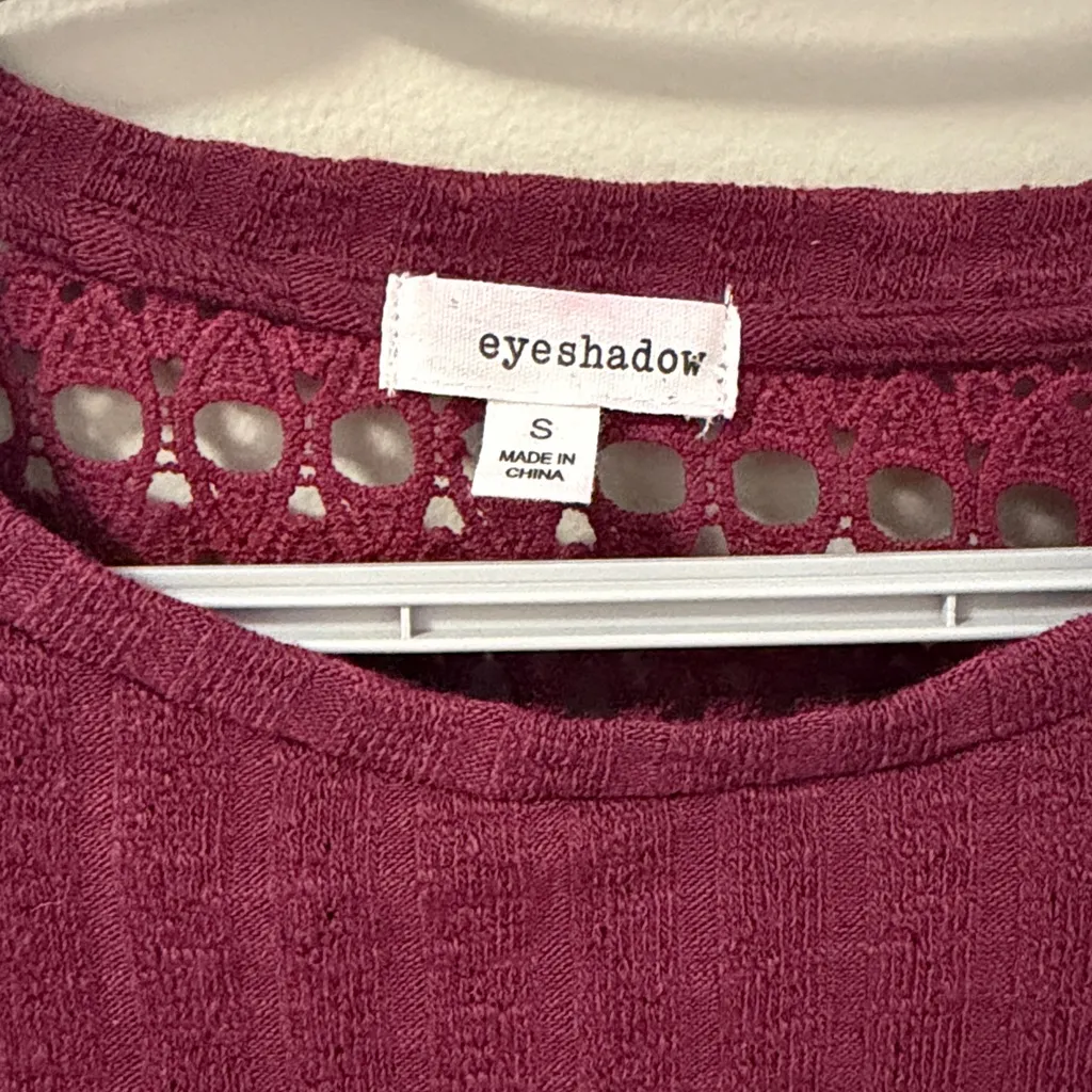 Eyeshadow burgundy maroon crochet detail ribbed blouse boho vibes S - Image 4