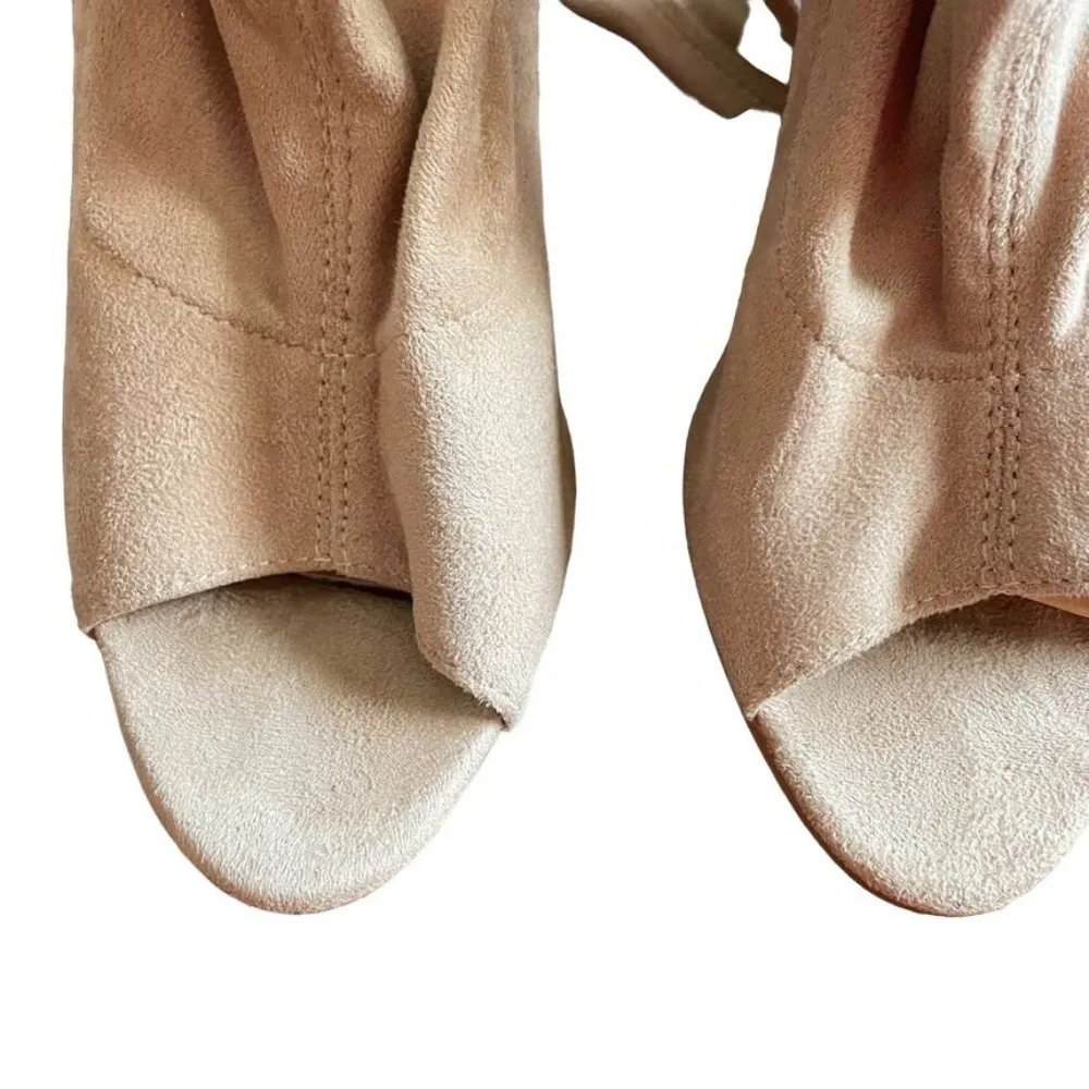 Open Toed Suede Knee Boots Heels Size 6.5 Beige brown u Womens So Me - Image 4