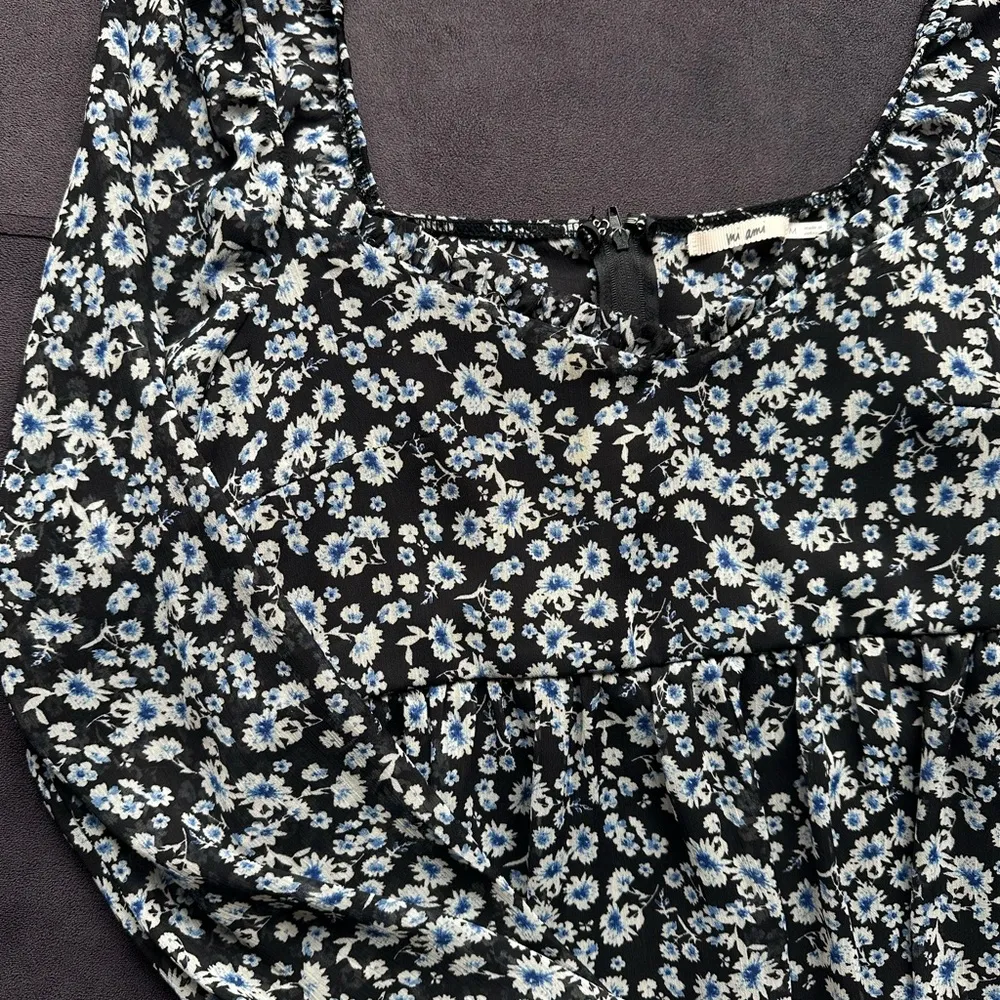 Mi Ami Blue & White Floral Long Sleeve Mini Dress Black Size M - Image 3