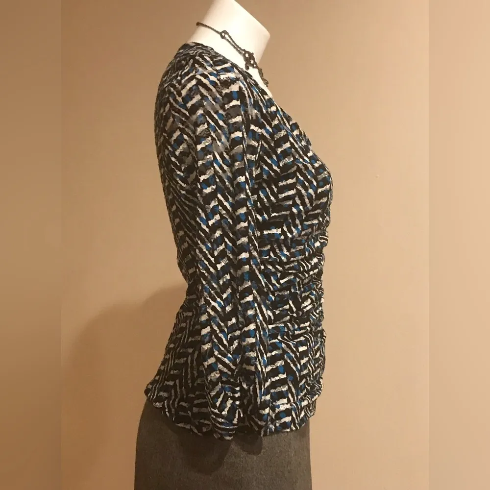 Worthington blue, black, white body con blouse sleeves are sheer  size M - Image 3