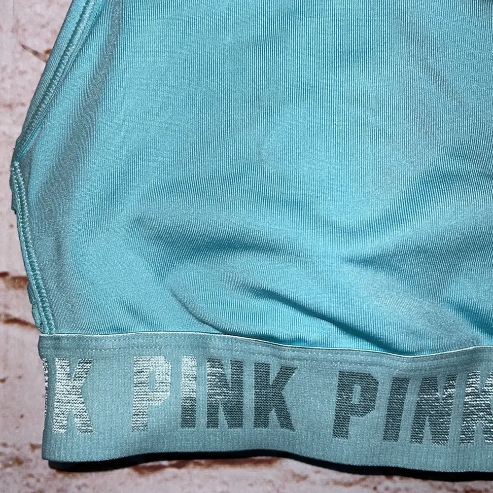 Pink VS sports bra aqua blue pullover no pads M logo - Image 3