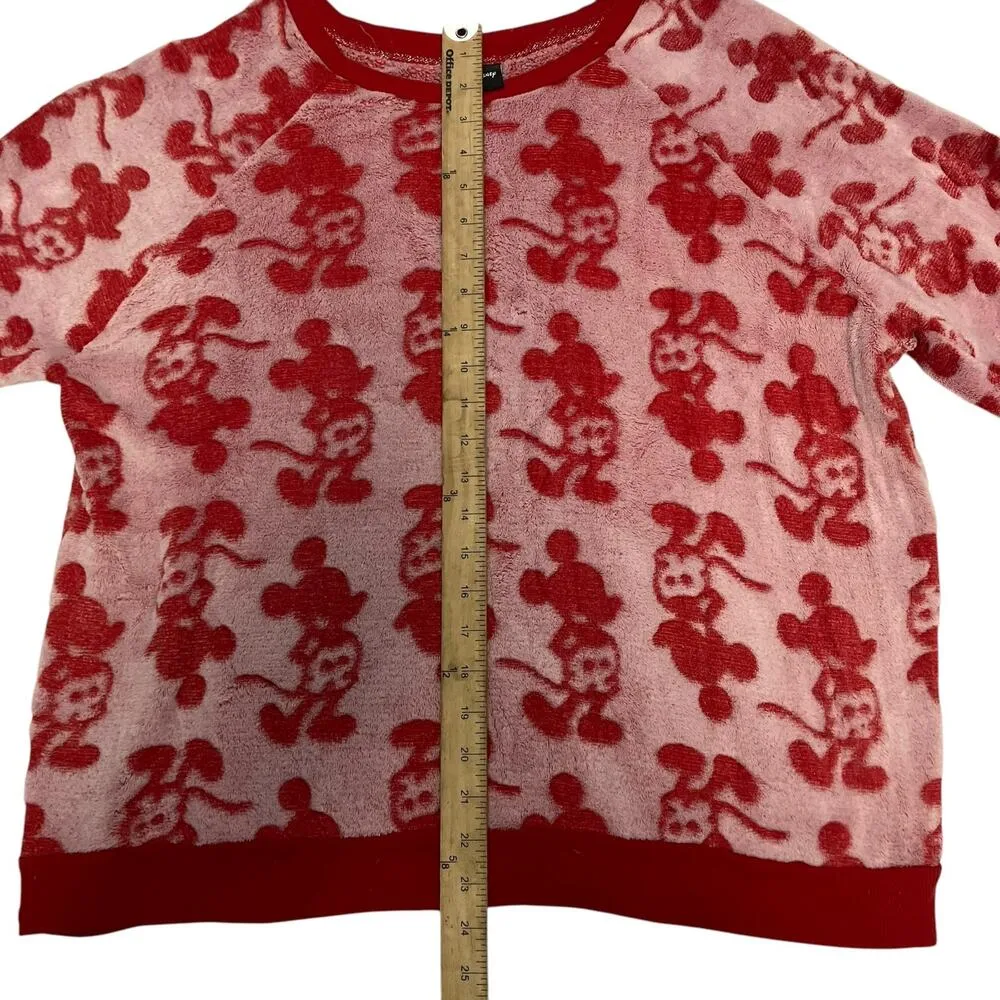 Disney Women's Mickey Mouse Pink and Red Fuzzy Crewneck Sweater Size XL - Image 6