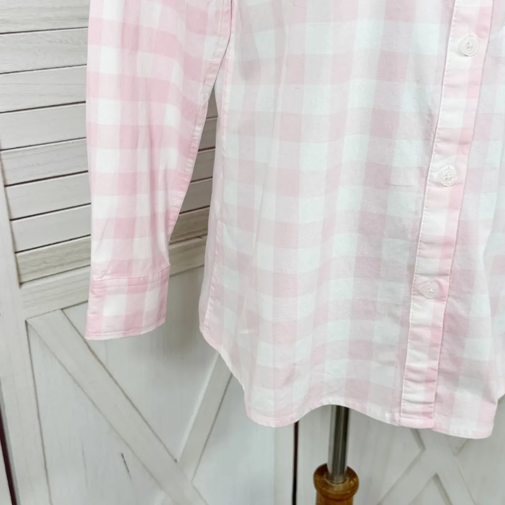 MarleyLilly Gingham Check Button Up Shirt Pink White Size Small - Image 6
