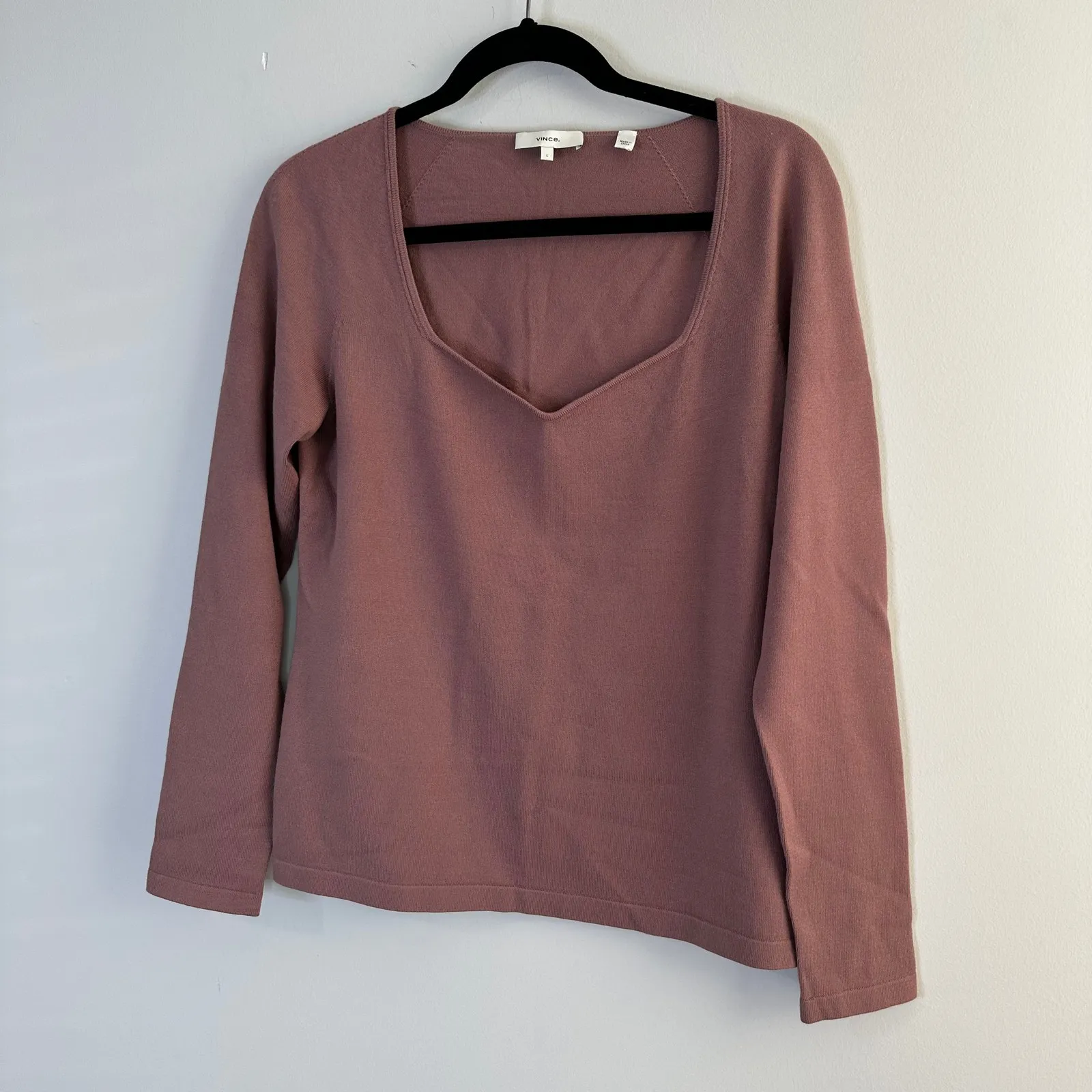 Vince Seamless Sweetheart Top Beet Root Mauve Pink Women's Large Long Sleeves - Image 2