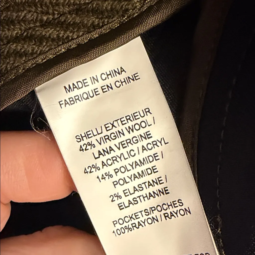 Theory Angled Ribbed Olive Green Two Button Collarless Coat Size P - Image 5