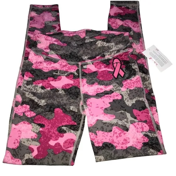BREAST CANCER AWARENESS PINK & GRAY CAMO LEGGINGS LARGE - Image 12