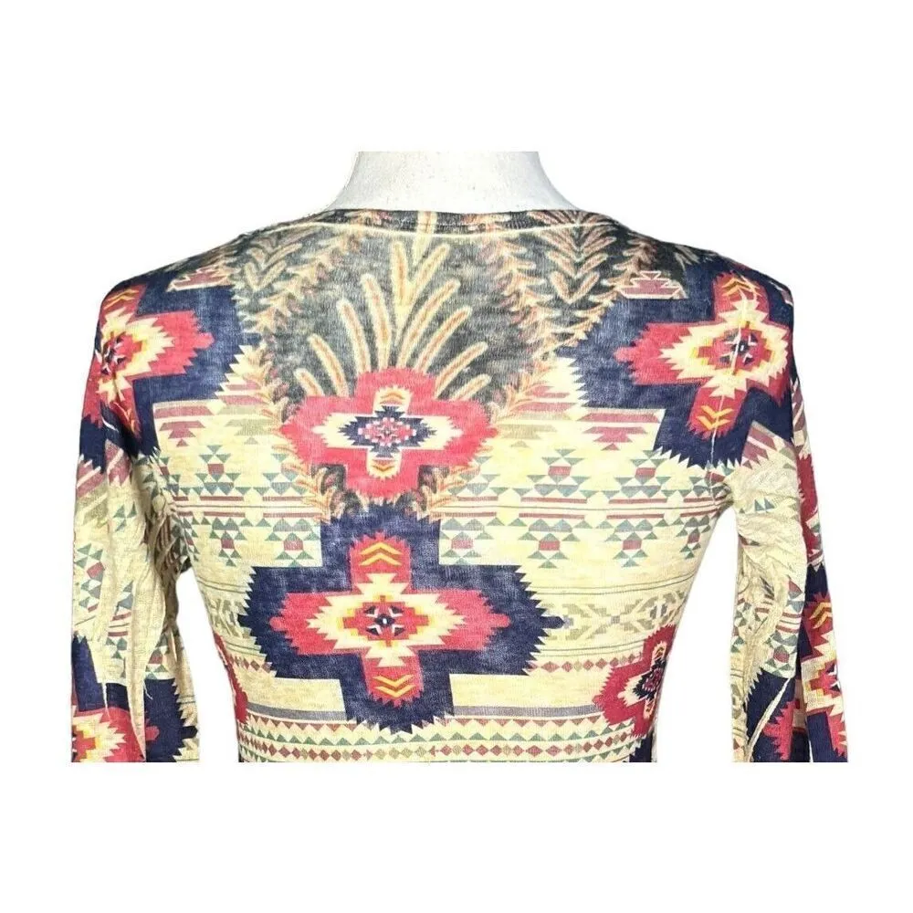 Vocal Top Size Small Red Blue Aztec Rodeo Western Studded Embellished Santa Fe - Image 5