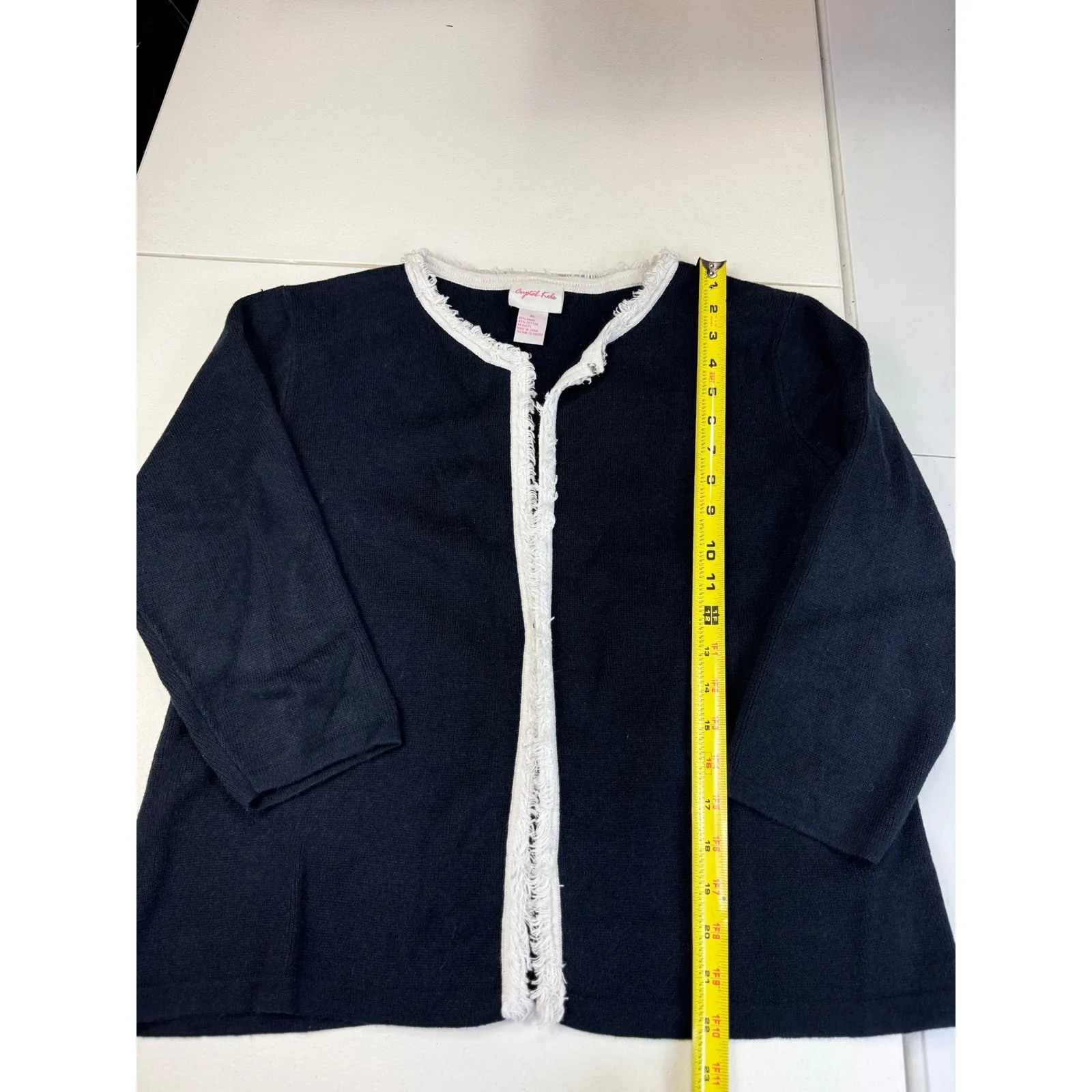 Crystal Kobe Women's Cardigan XL Black White Fringe Trim Career Casual - Image 3