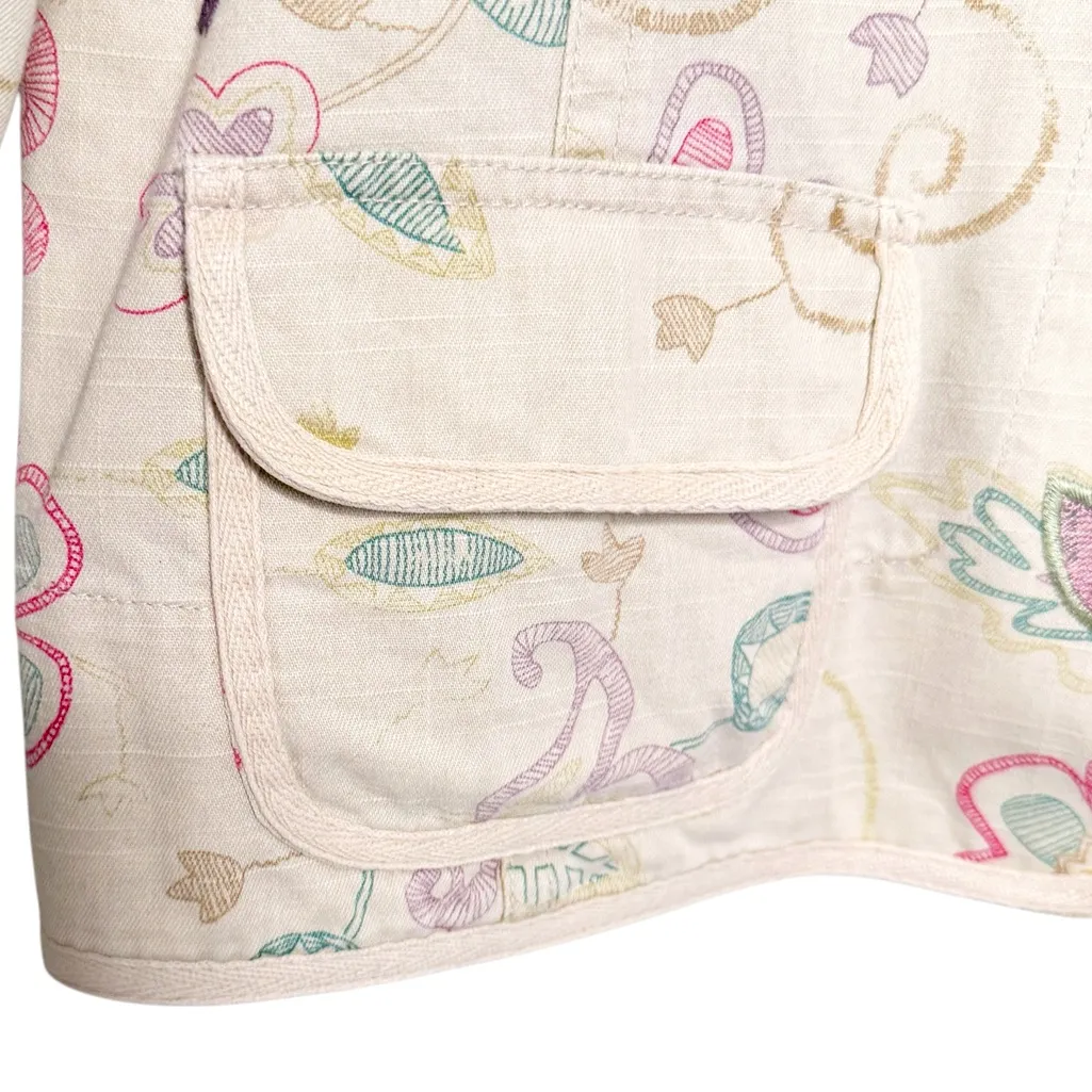 CHICO’S FLORAL EMBROIDERED CREAM AND PASTELS BLAZER SZ 2/12 - Image 7
