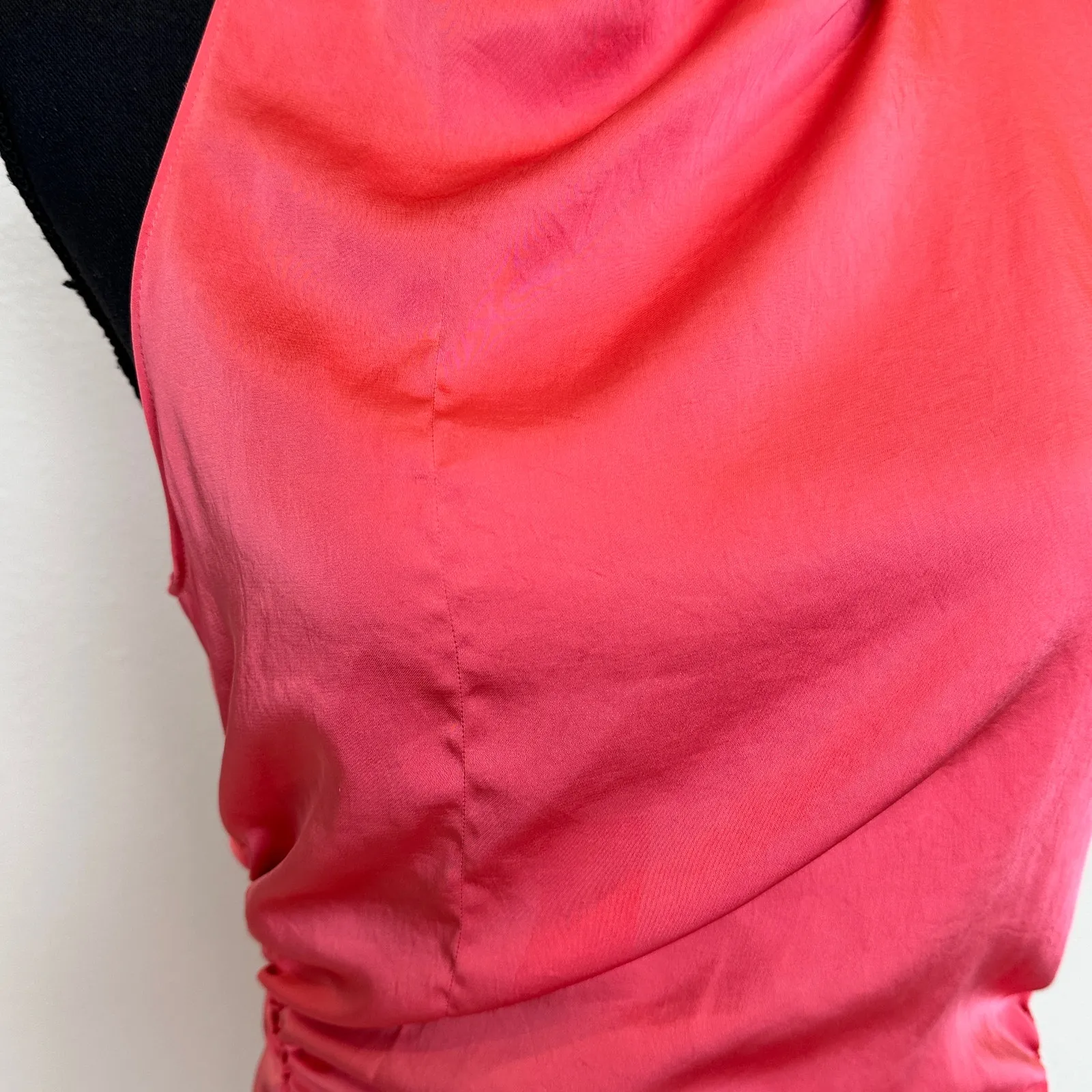 A.L.C. Coral Satin Halter Gown Size 6 Cocktail Asymmetric Ruched Midi Dress $500 - Image 13