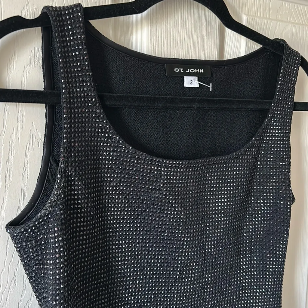St. John Vintage 2002 Women’s Knit Metallic Beaded Crop Black Tank Top Sz 2 USA‎ - Image 4