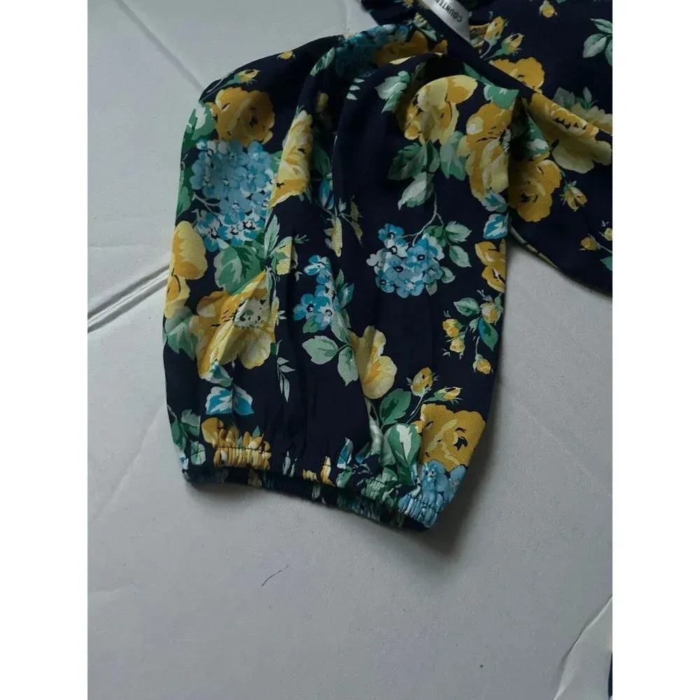 Counterparts Blue Yellow Floral Front Tie Blouse Size 3X - Image 6