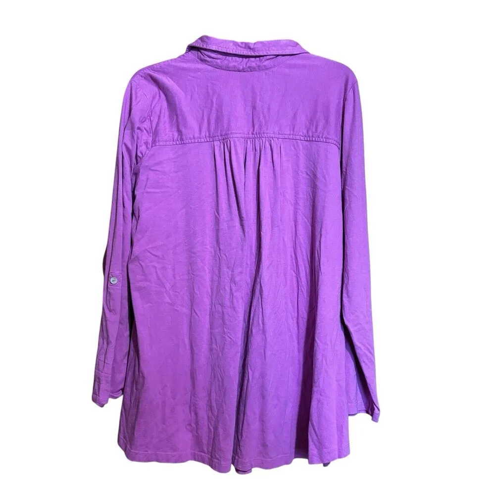 Woman Within Top Womens 22 24 1X Pink Floral Embroidered Stretch Button Blouse - Image 5